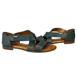 Pikolinos Algar Emerald Green Leather Cross Strap Flat Sandals Size 41